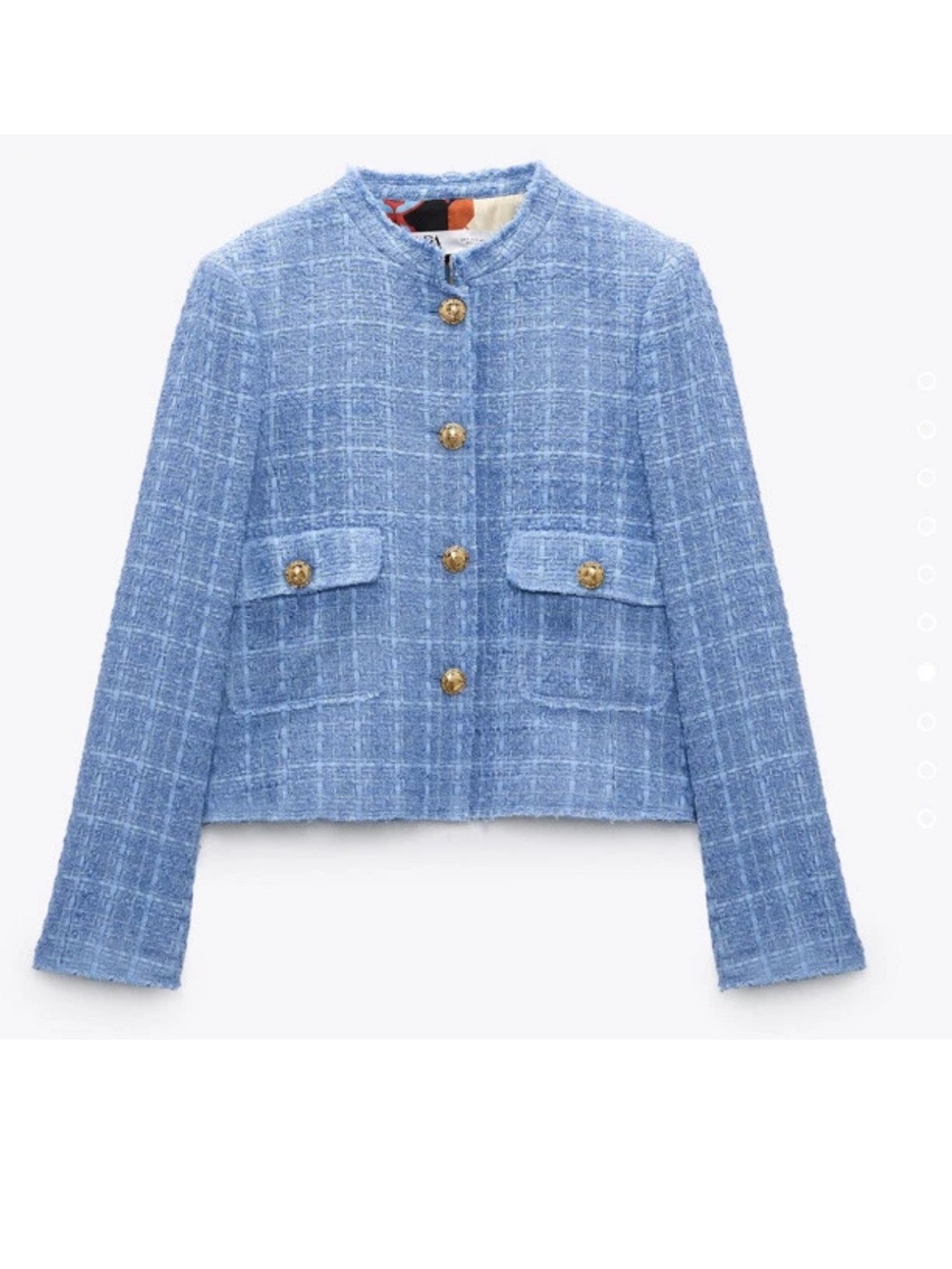 Zara Light Blue Tweed Buttoned Crop Jacket